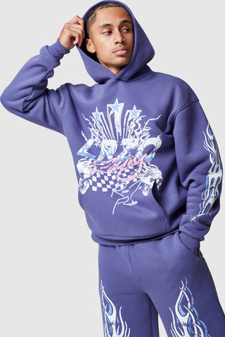 FLAMES HOOD AND SHORT SET - BLUE