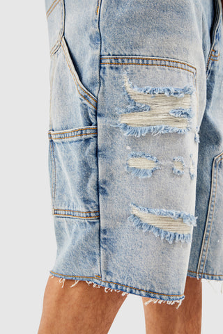 Carpenter Distressed Denim Short - Blue