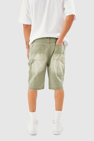 DISTRESSED DENIM SHORT - KHAKI